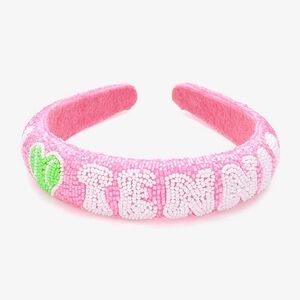 Pink I Love TENNIS Ball Seed Beaded Headband Hair Statement Fashion Accessory